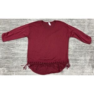 No Boundaries Top Womens 2XL 19 Red 3/4 Sleeve Tassled Low Hi Hem‎ Casual